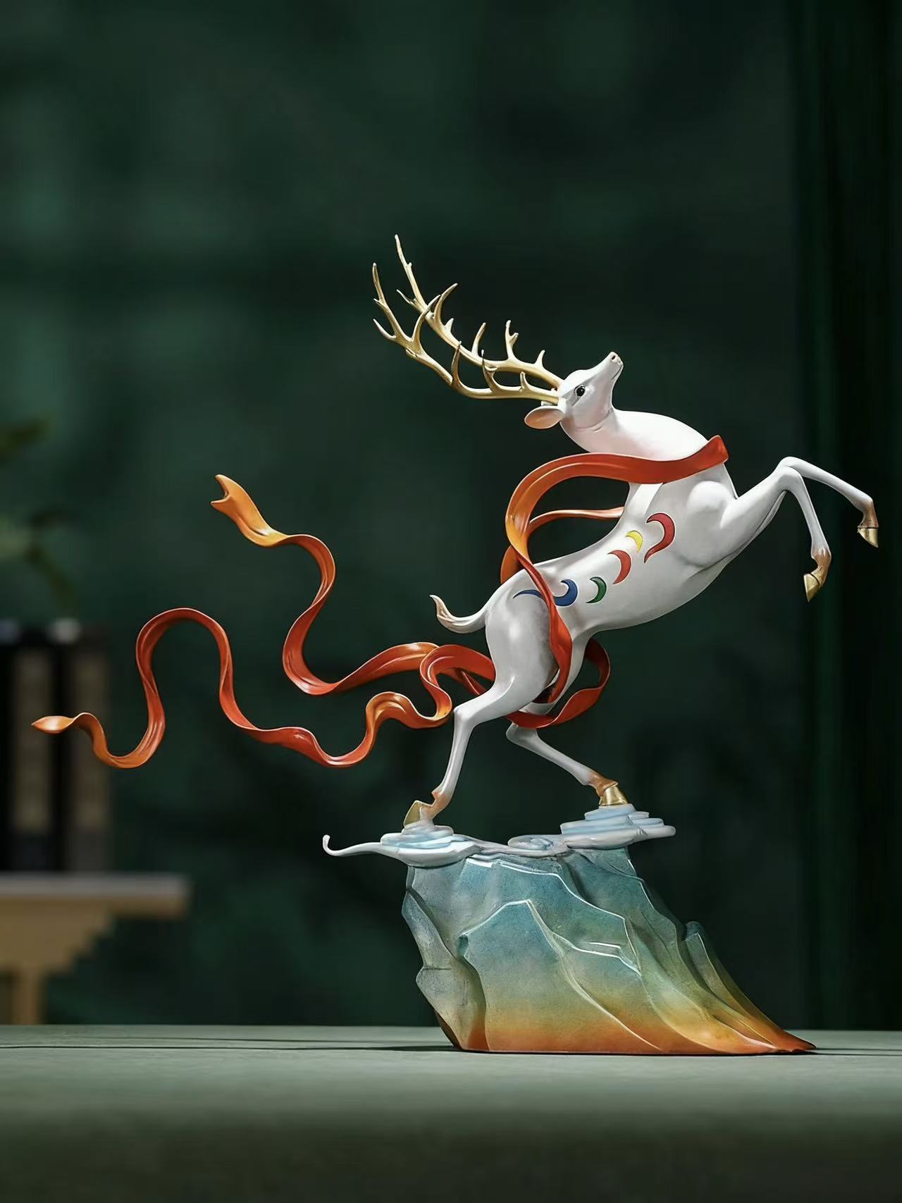 Lucky Nine-Color Deer Decor | Handcrafted Dunhuang Mythical Figure for Home & Good Fortune
