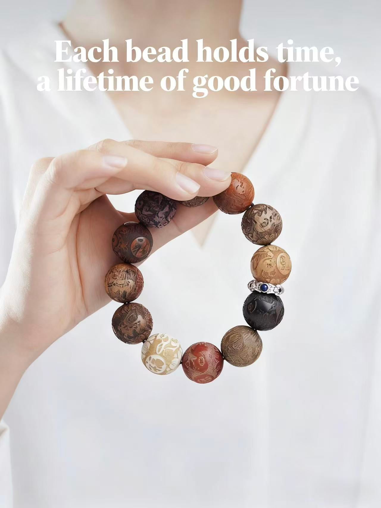 Chinese ICH Zodiac Bracelet for Birth Year - Made of Green Sandalwood, Huanghuali & Golden Nanmu