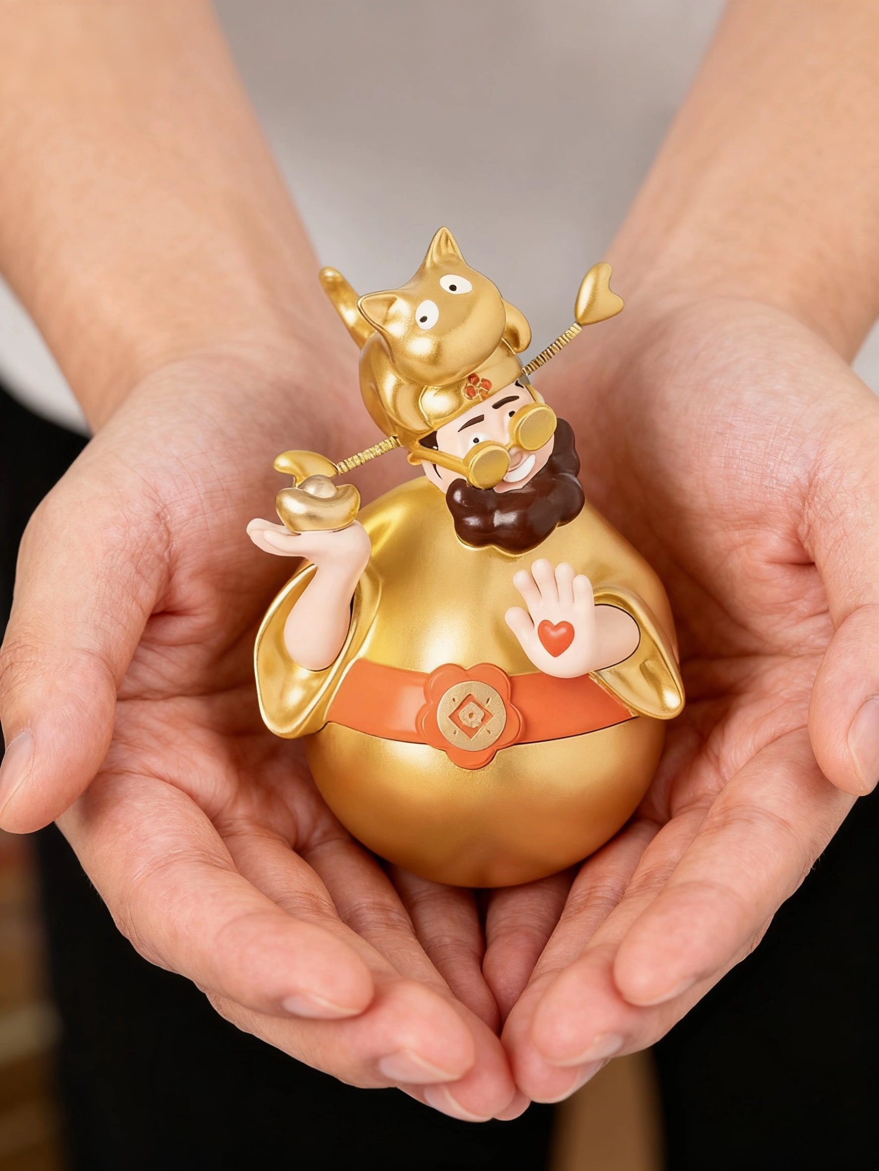 Authentic Chinese God of Wealth Figurine Tumbler - Tip-Proof Handmade Craft, Represents Secure Prosperity | Living Room Decor & Birthday Gift