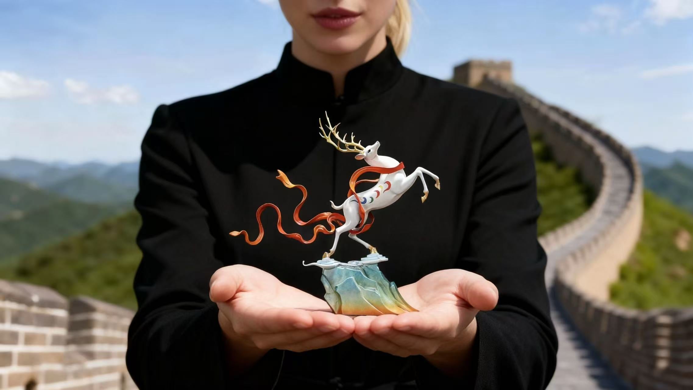 Lucky Nine-Color Deer Decor | Handcrafted Dunhuang Mythical Figure for Home & Good Fortune