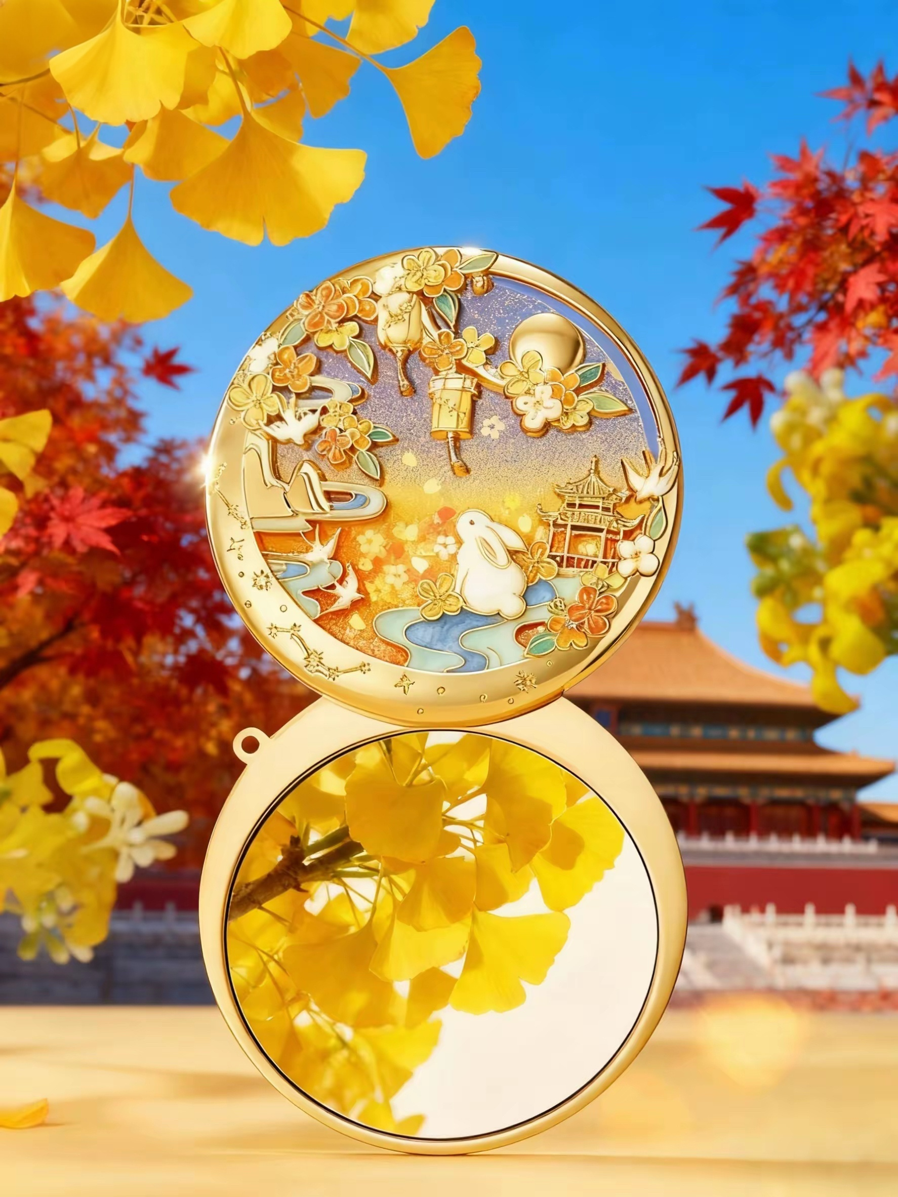 Limited Beijing Moon Osmanthus Rabbit quicksand mirror—ideal for gifting on birthdays or Mid-Autumn. Luminous effect enhances usability, while cultural elements stand out.