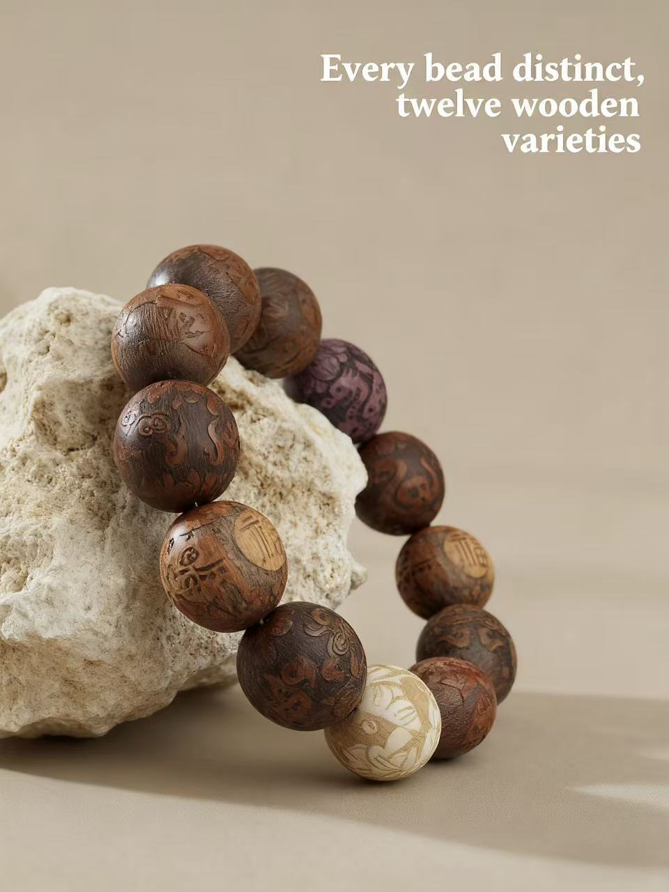 Chinese ICH Zodiac Bracelet for Birth Year - Made of Green Sandalwood, Huanghuali & Golden Nanmu